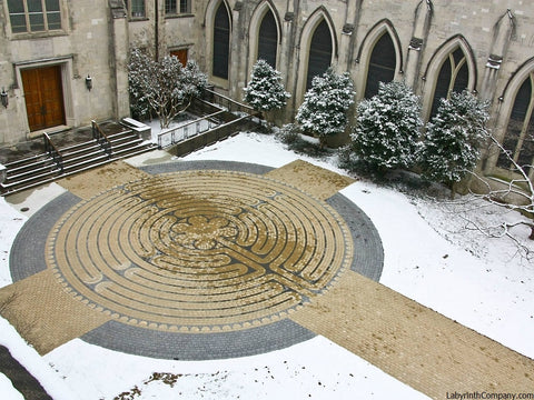 Macon GA Mulberry Street United Methodist Church January 2014 Courtyard in the Snow Chartres Replica Paver Brick Labyrinth Kit