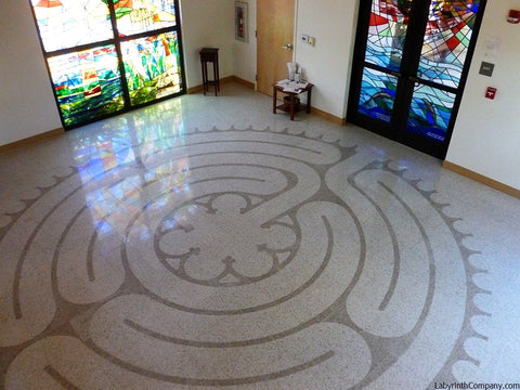 PalmBeachGardensFL-StMarksPeaceChapel-TerrazzoTiles-20'diameter-Chelsea-a-la-Chartres-labyrinth-overhead